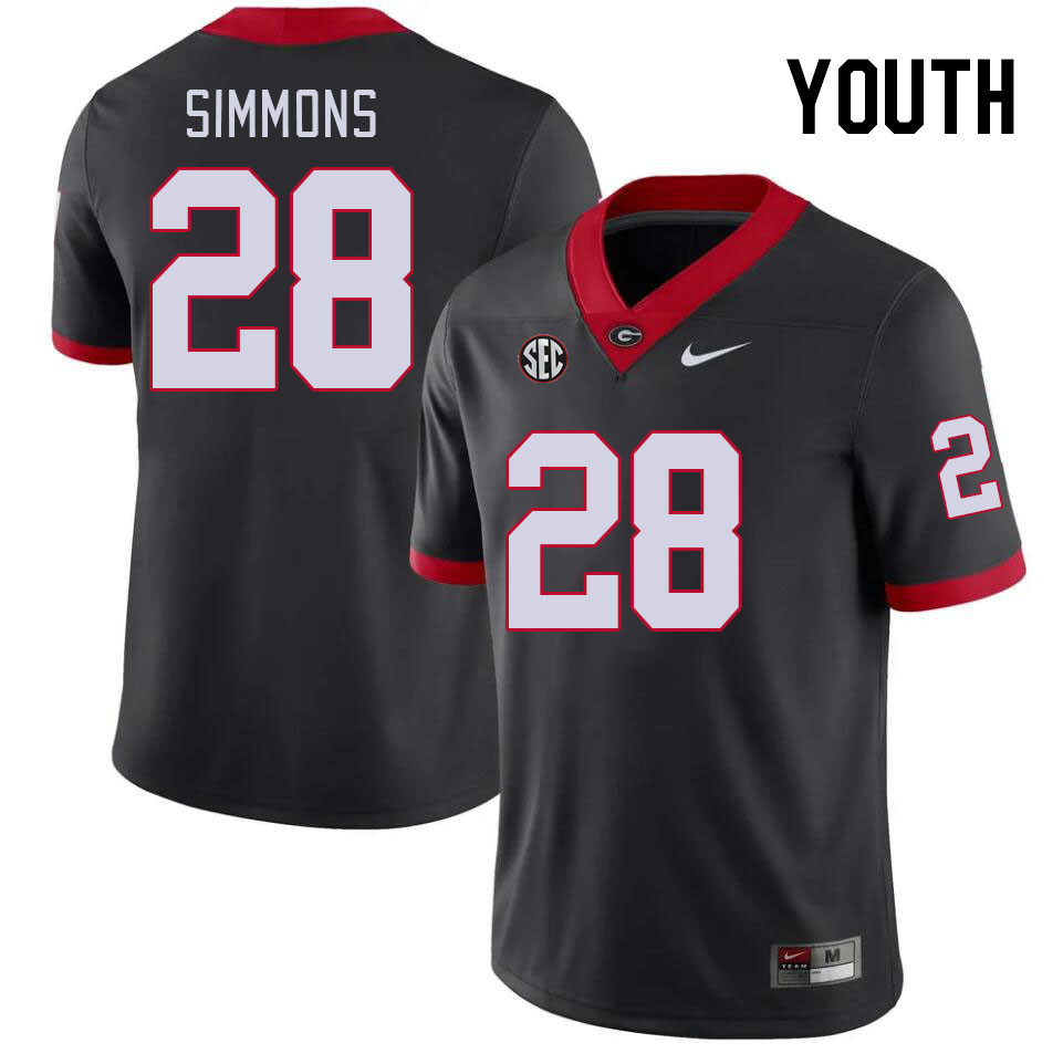 Youth #28 Mack Simmons Georgia Bulldogs College Football Jerseys Stitched-Black - Click Image to Close
